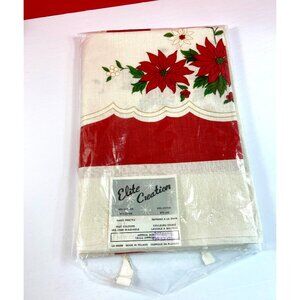 Retro Hand Printed ‘New Noel’ Pattern Tablecloth by Elite Creation ~ Poinsettias